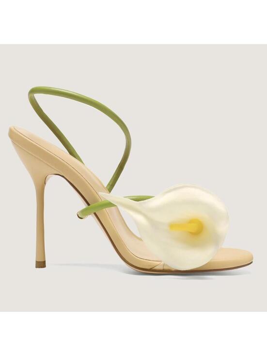 Shoes - 2/$99 ✨Cult Gaia Inspired Calla Lily Nude Stiletto Sandals 6 Green Ankle Strap